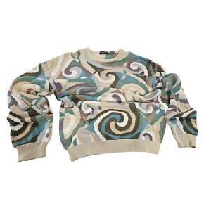 Vintage Bachrach Sweater Mens XL 100% Cotton Flat Knit Abstract Swirl 90s